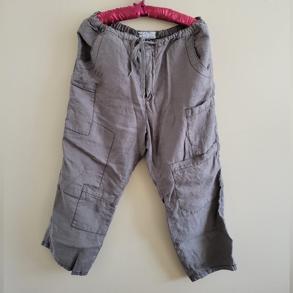 Free People | Cargo Pants Linen Boho Capris Army Green Pockets Women's Large